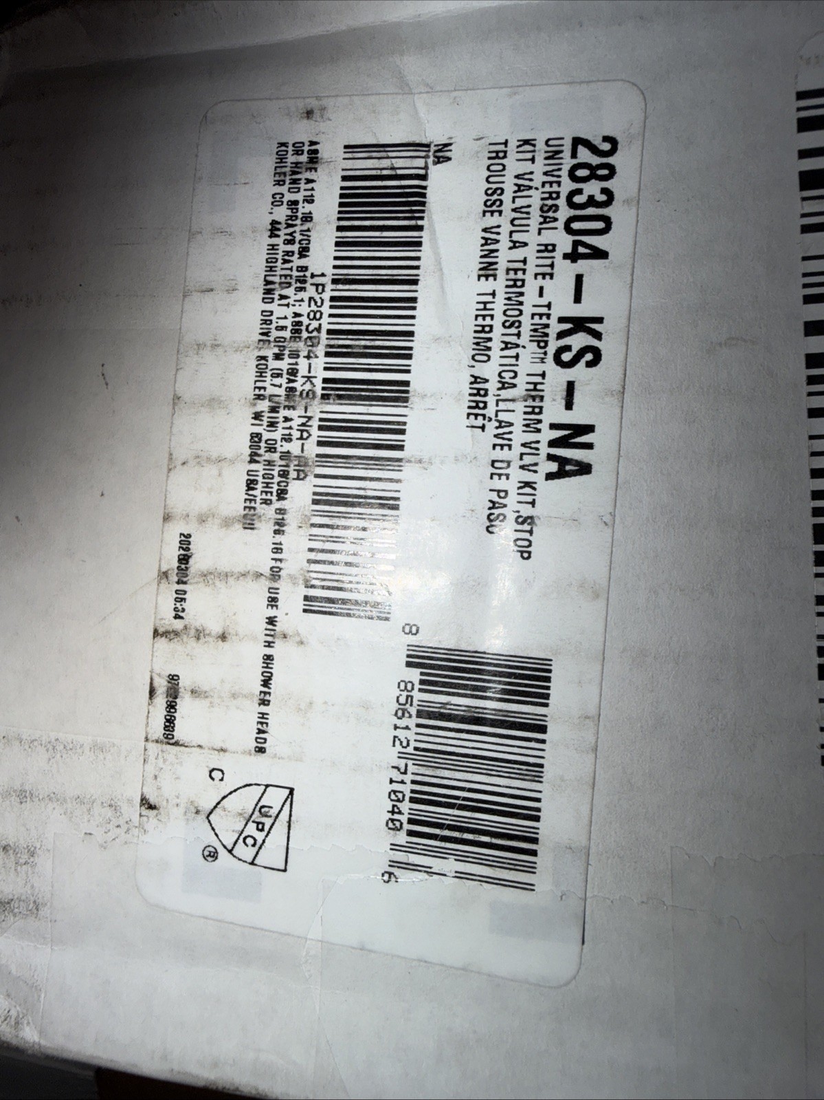 Kohler K-28304-KS-NA Rite-Temp Valve Body & Cartridge Kit with Service Stops