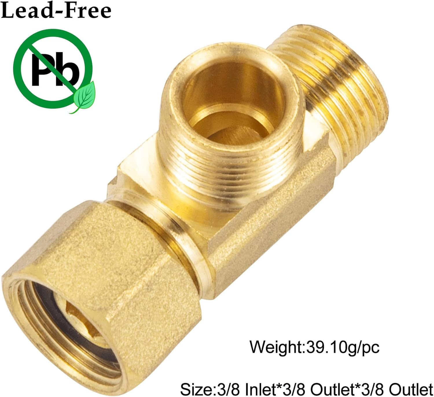 Lead-Free Brass Angle Stop Add-A-Tee Valve,3/8-Inch Compression Inlet X 3/8-Inch