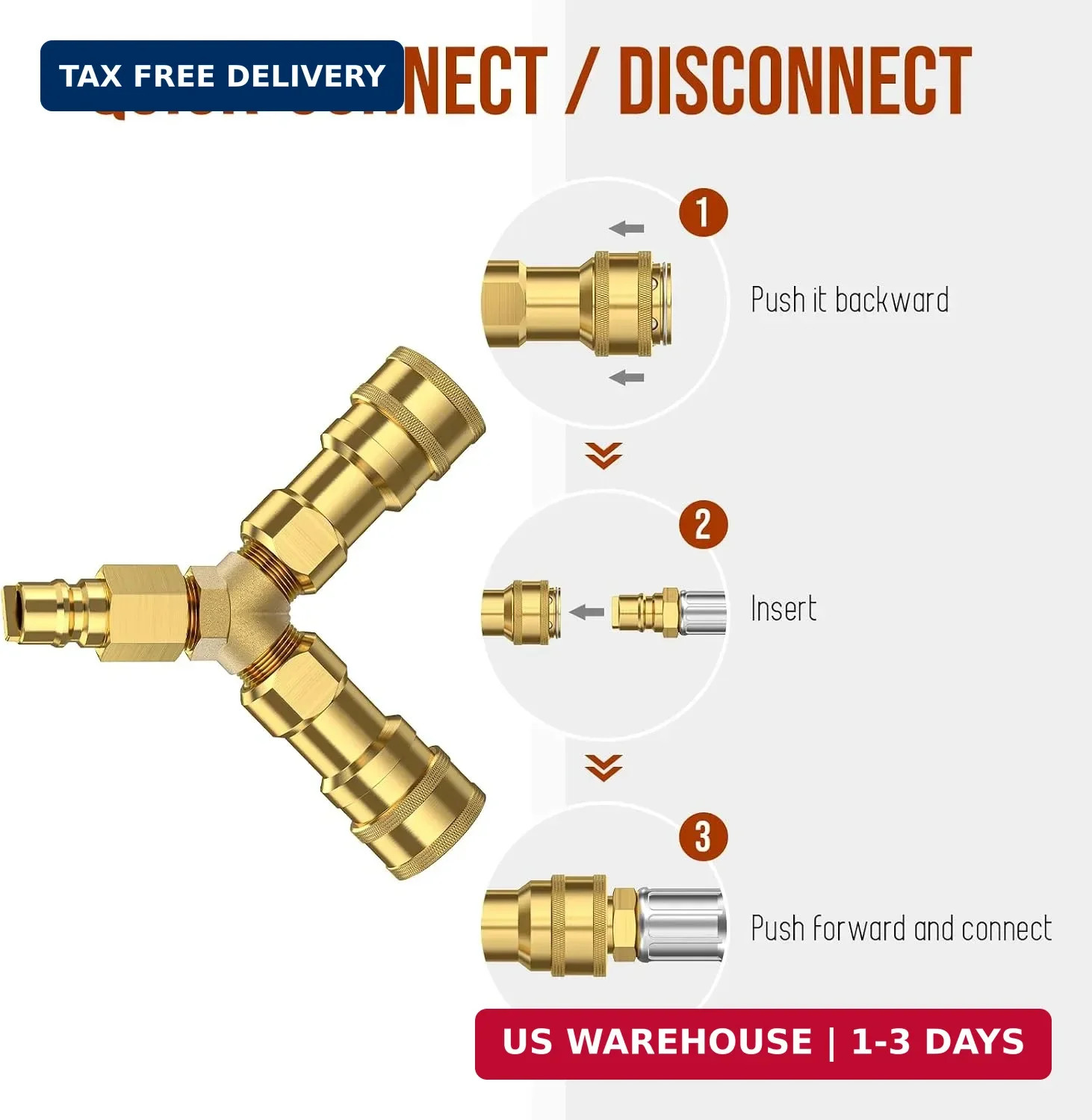 3/8 inch Natural Gas Y Splitter, 2-Way Natural Gas Quick Connect Fittings with S