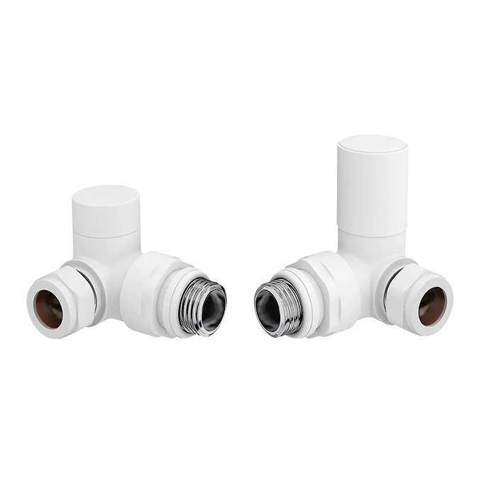 NWT victorianplumbing Arezzo Round Corner Angled Radiator Valves – White