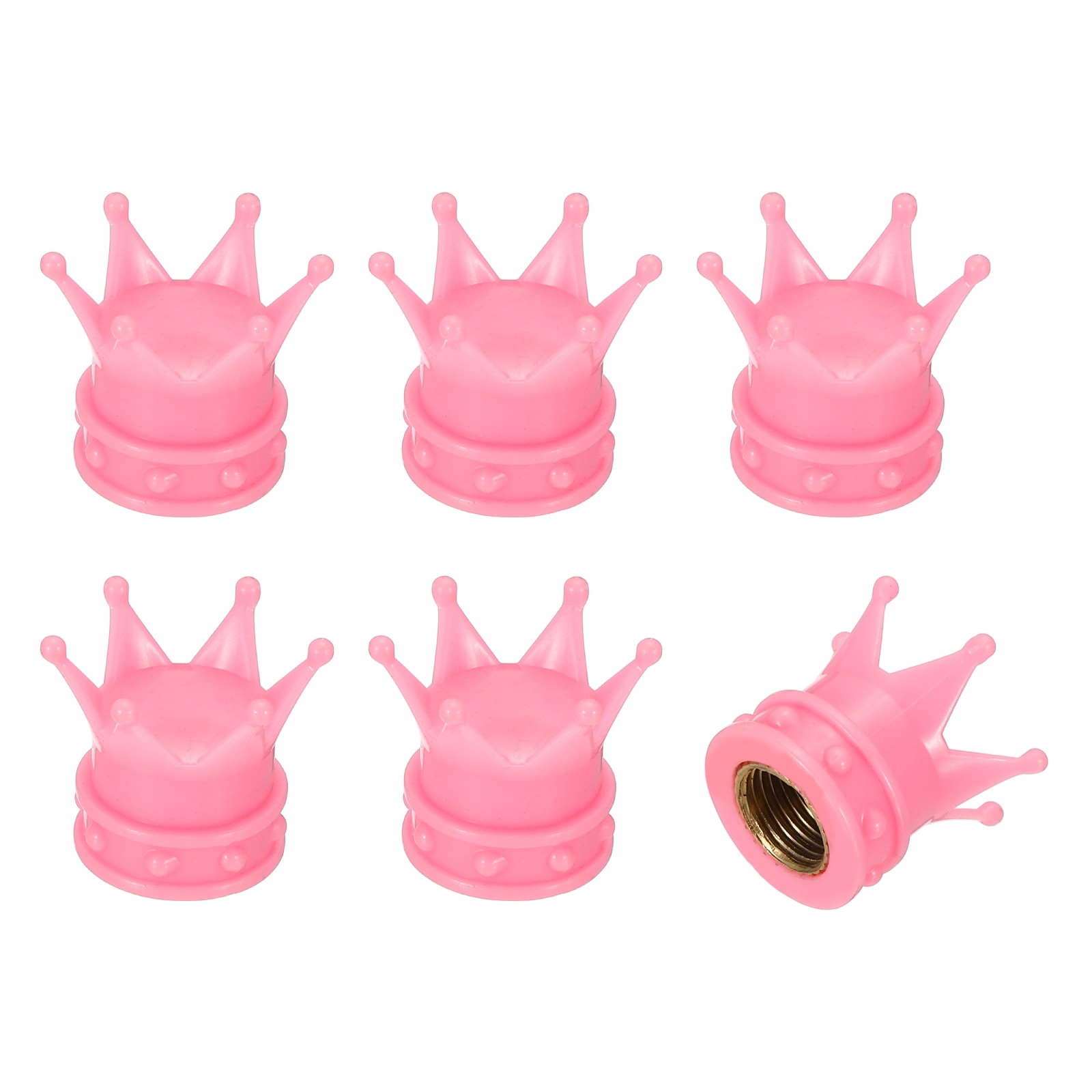 6Pcs Crown Style Tire Valve Stem Caps ABS Plastic Air Caps Cover, Pink