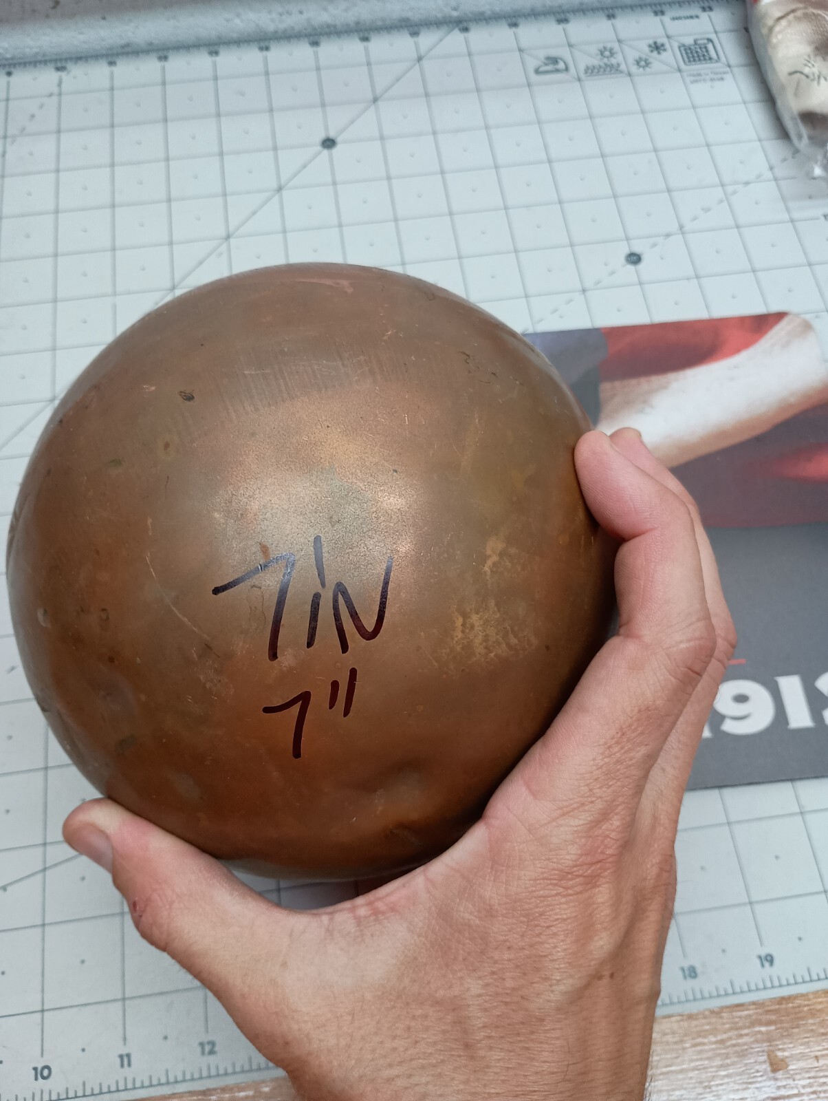 Copper Float Ball Round Copper 7 In 7″ 1/2 threaded nut has small dents, VGUC