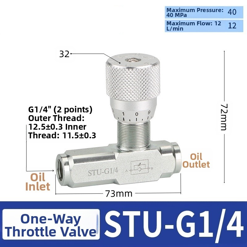 Hydraulic Flow Control Valve One Way Joint for Fluids Air Gases and Oils