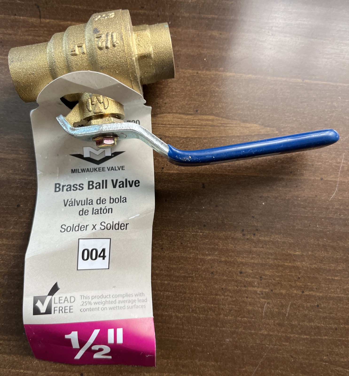Milwaukee Valve 1/2 Inch Lead Free Brass Industrial Solder X Solder Ball Valve
