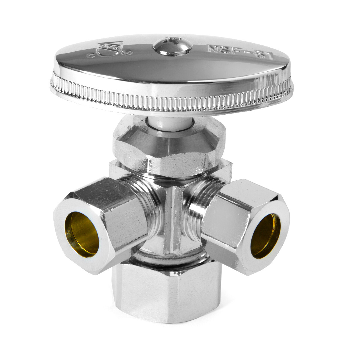 10 PCS Dual Compression Outlet Angle Stop Valve,1/2″ NOM (5/8″ OD) x 3/8″ x3/8″
