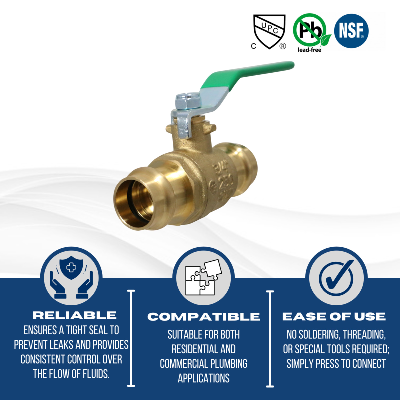 10 Pack XFITTING 1″ Press Ball Valve, Lead Free Brass, Full Port, ProPress