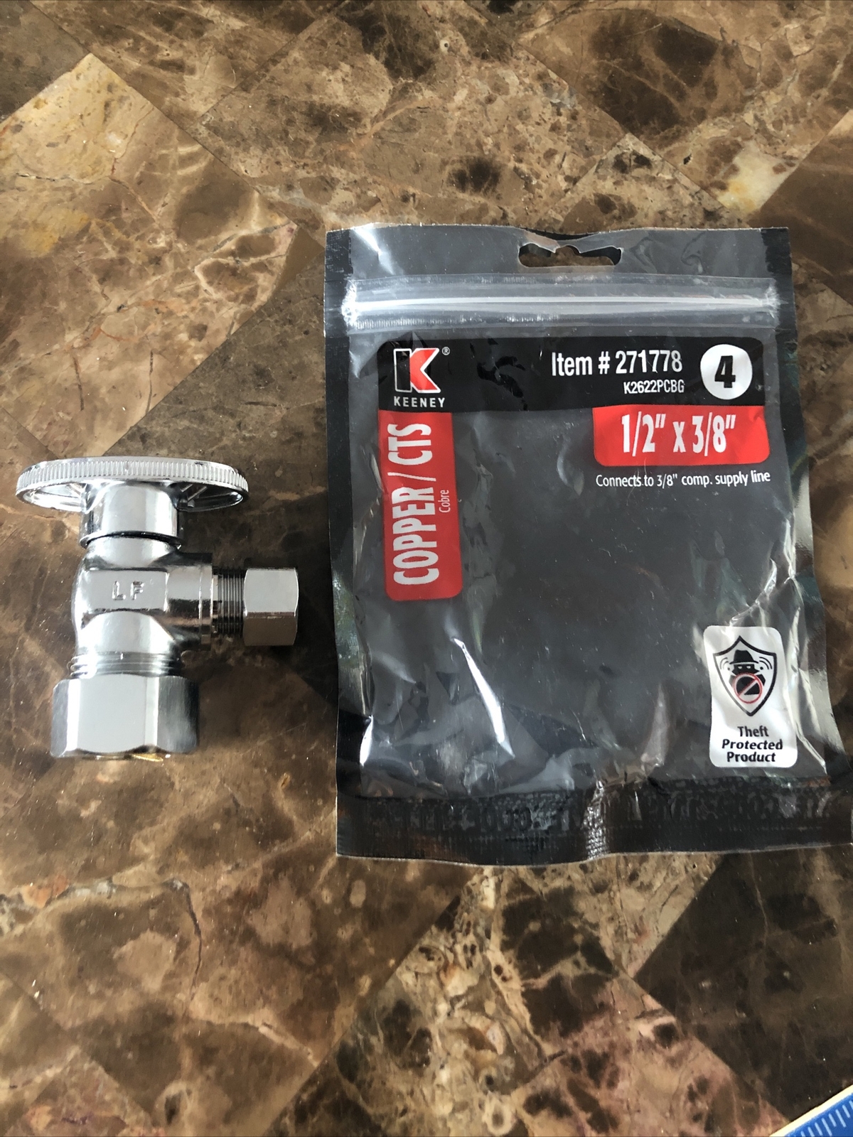 Keeney Brass 1/2-in Compression x 3/8-in Compression Quarter Turn Angle Valve