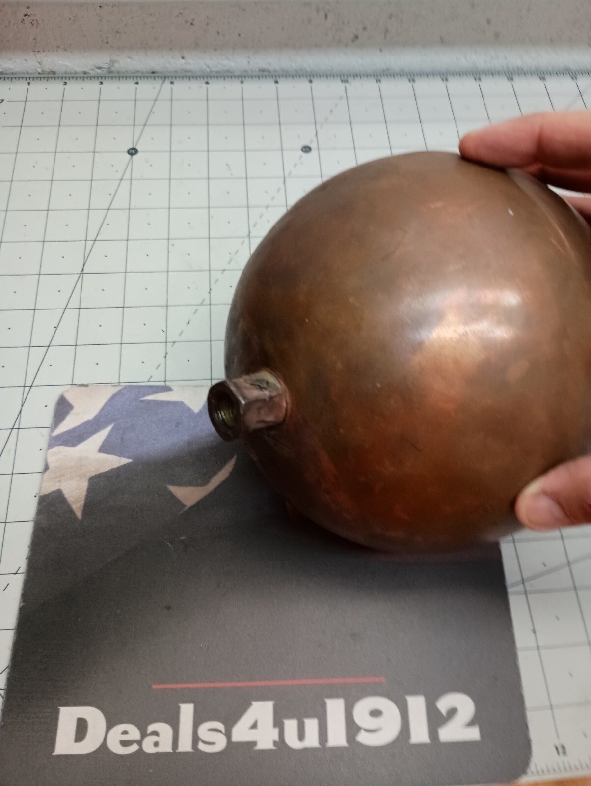Copper Float Ball Round Copper 7 In 7″ 1/2 threaded nut has small dents, VGUC