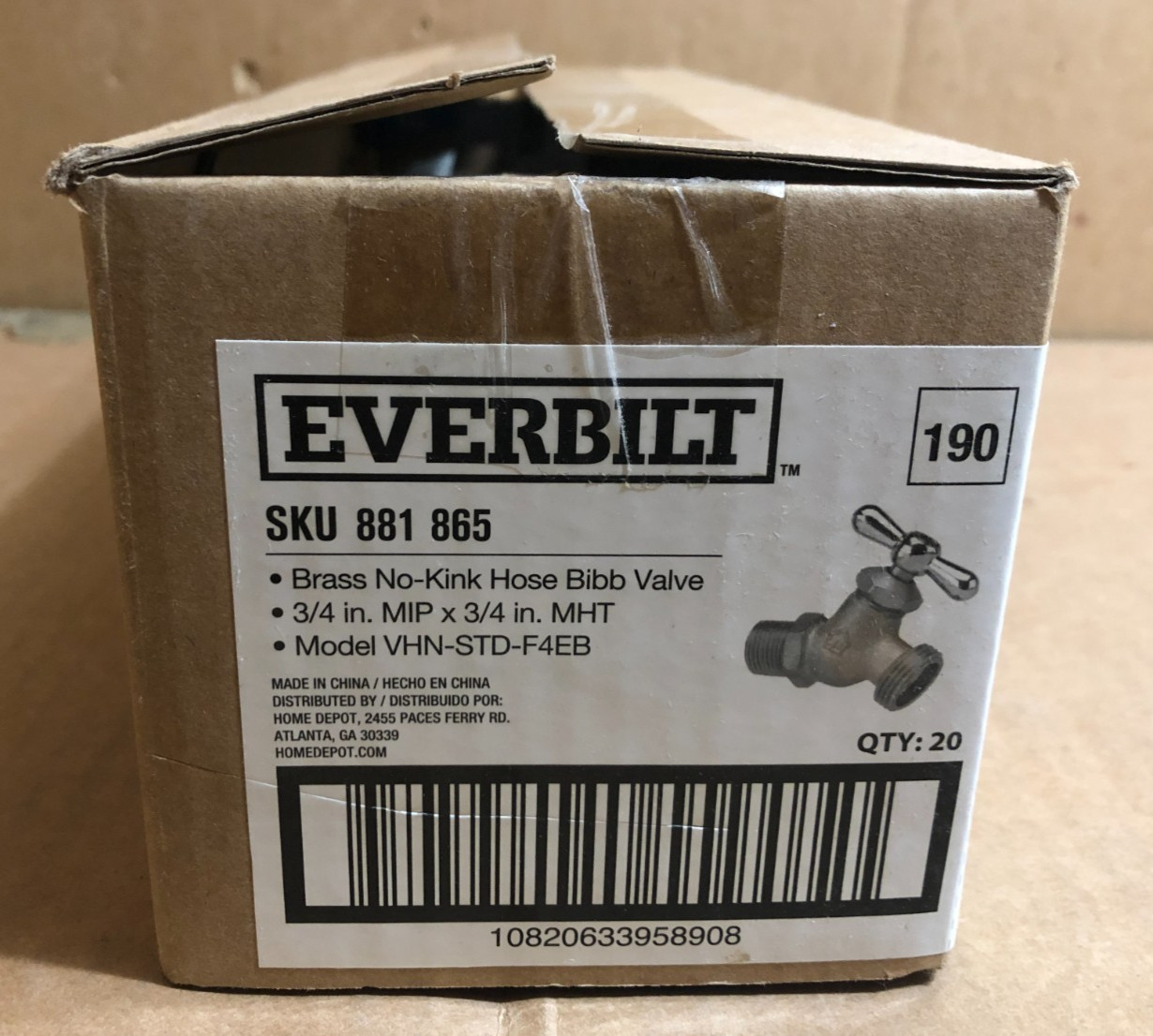 Everbilt 3/4″ Brass Hose Bibb Valves MIP x MHT No-Kink (Box of 20) **
