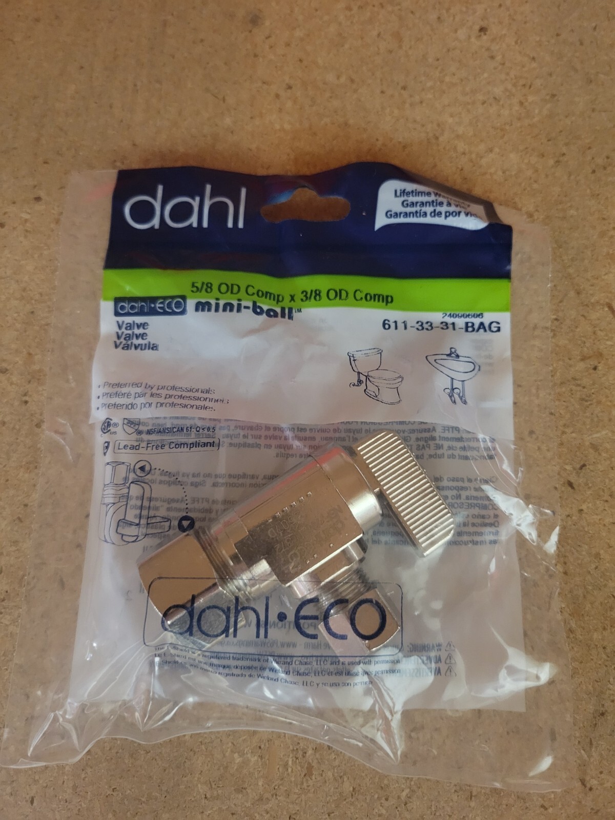 DAHL 1/4 Turn Angle Stop 611-33-31 -BAG 5/8″ OD Comp X 3/8″ OD Comp (5 Pack)