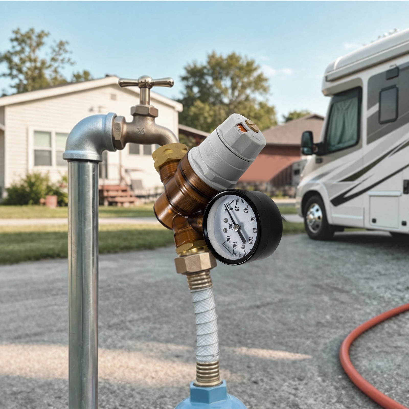 RV Water Pressure Regulator, Rotatable Scale Adjustable Water Pressure Reducer