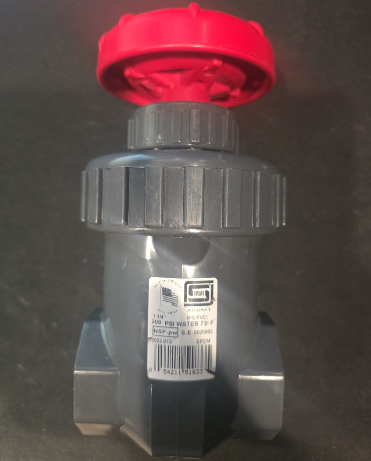 Spears 1-1/4 in Straight PVC Gate Valve Non-Shock 200 PSI Water