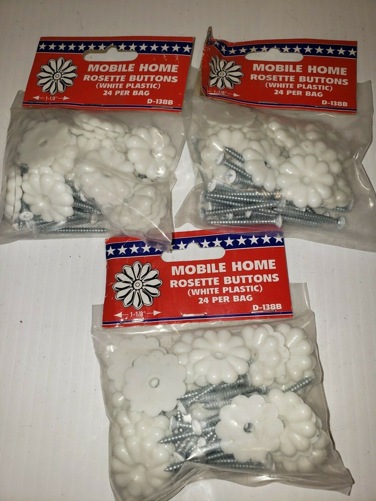 Lot of 3 packs (24 Count)  United States Hardware White Rosette  D-138B 