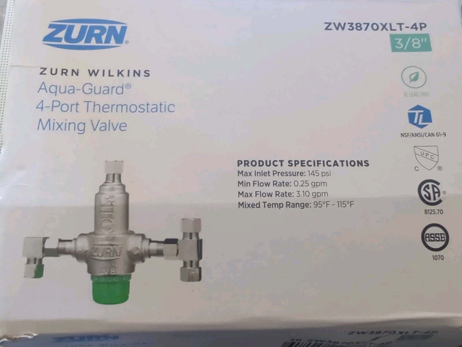 Zurn Wilkins 38-ZW3870XLT-4P 3/8″ ZW3870XLT Aqua-Gard Thermostatic Mixing Valve