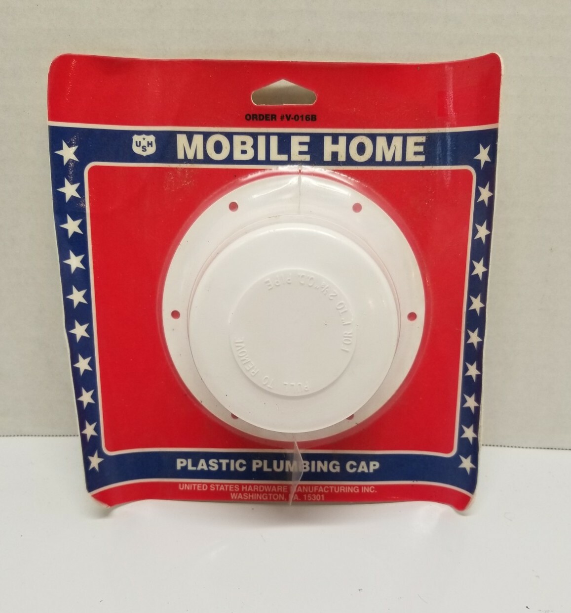 White Plastic Plumbing Cap,No V016B, United States Hdw Mfg/U S Ha