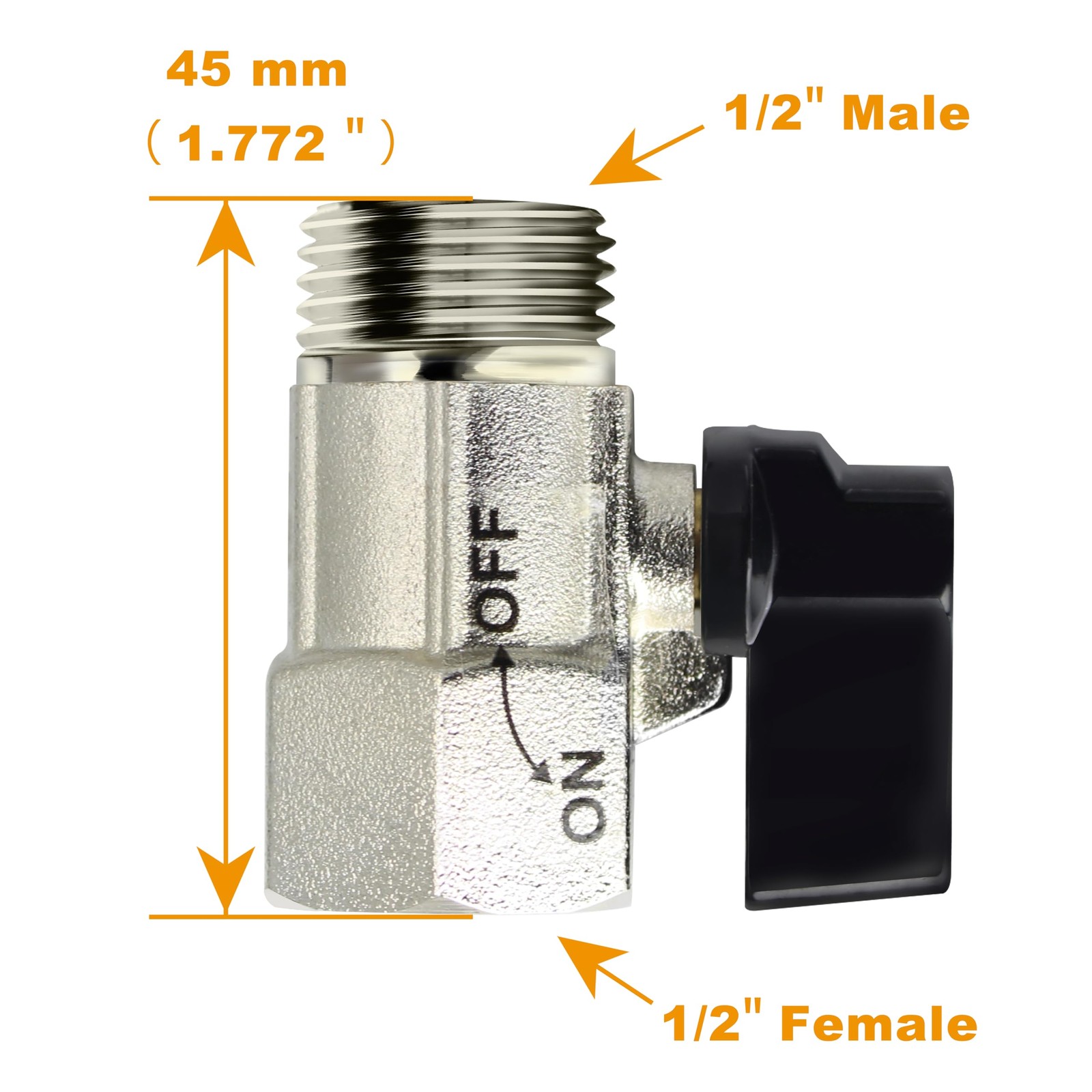 Shut-Off Brass Valve 1/2” Standard Connections with Polished Chrome Finish