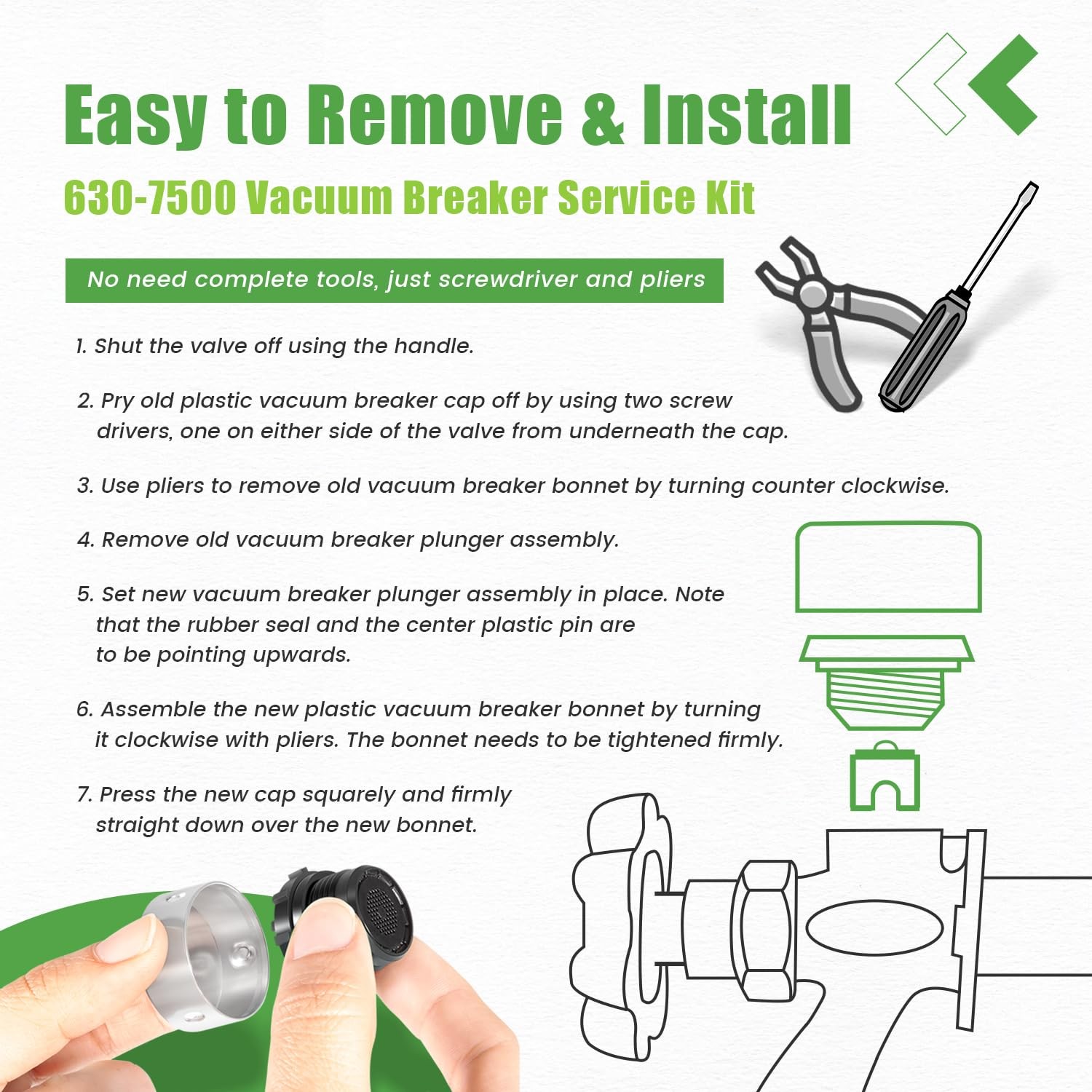 2-Pack 630-7500 Vacuum Breaker Repair Kit for Mansfield 400/500 & Nibco 90 Valve