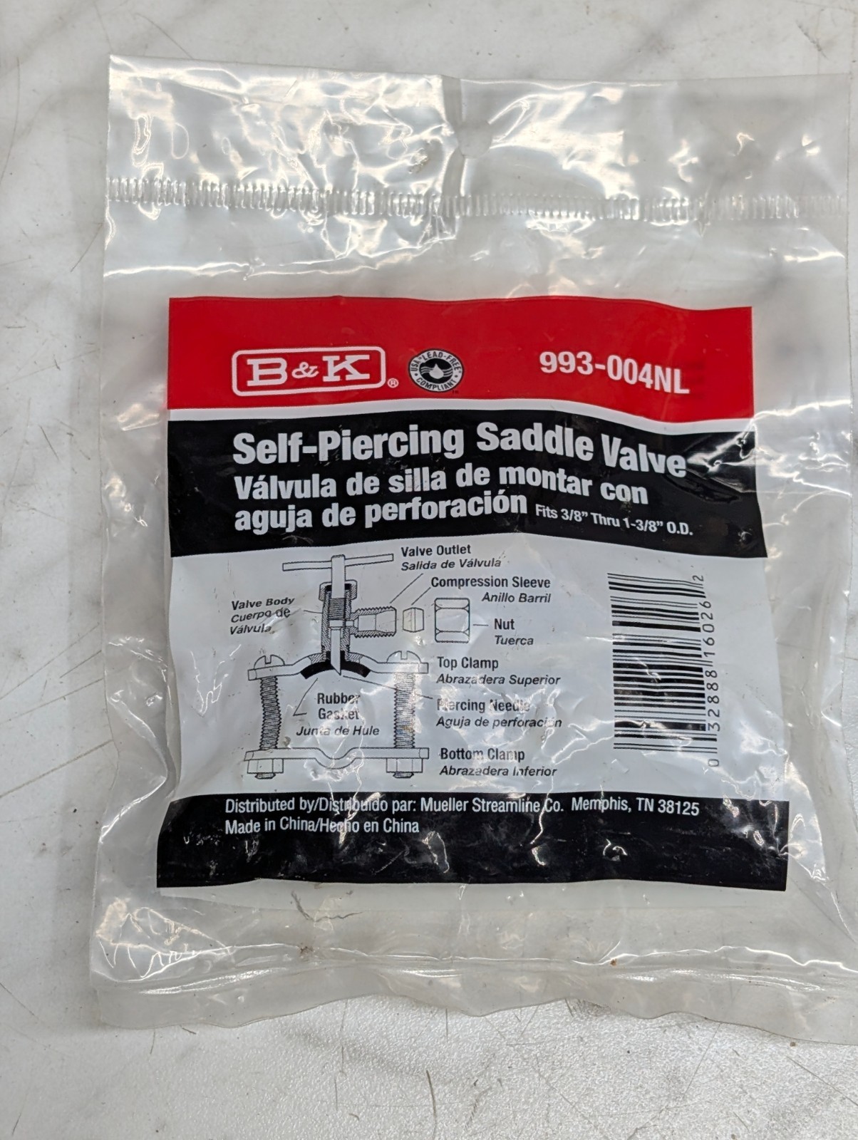 B&K SELF-PIERCING SADDLE VALVE 1/4″ Water Line Fits 3/8″ thru 1-3/8″ Supply OD