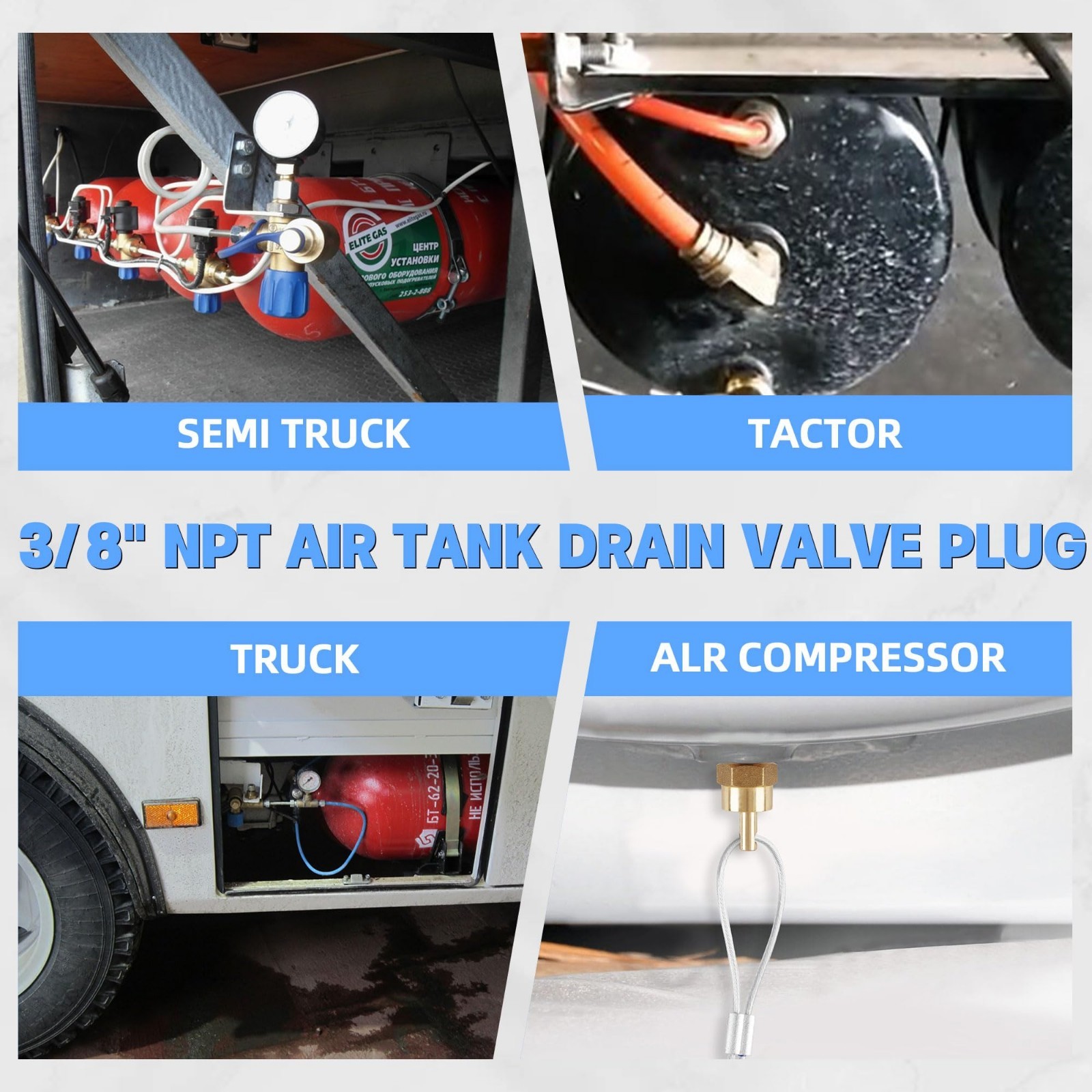 3/8” Air Tank Drain Valve Plug with 60” Cable – Brass Replacement, 350PSI, 4-Pac