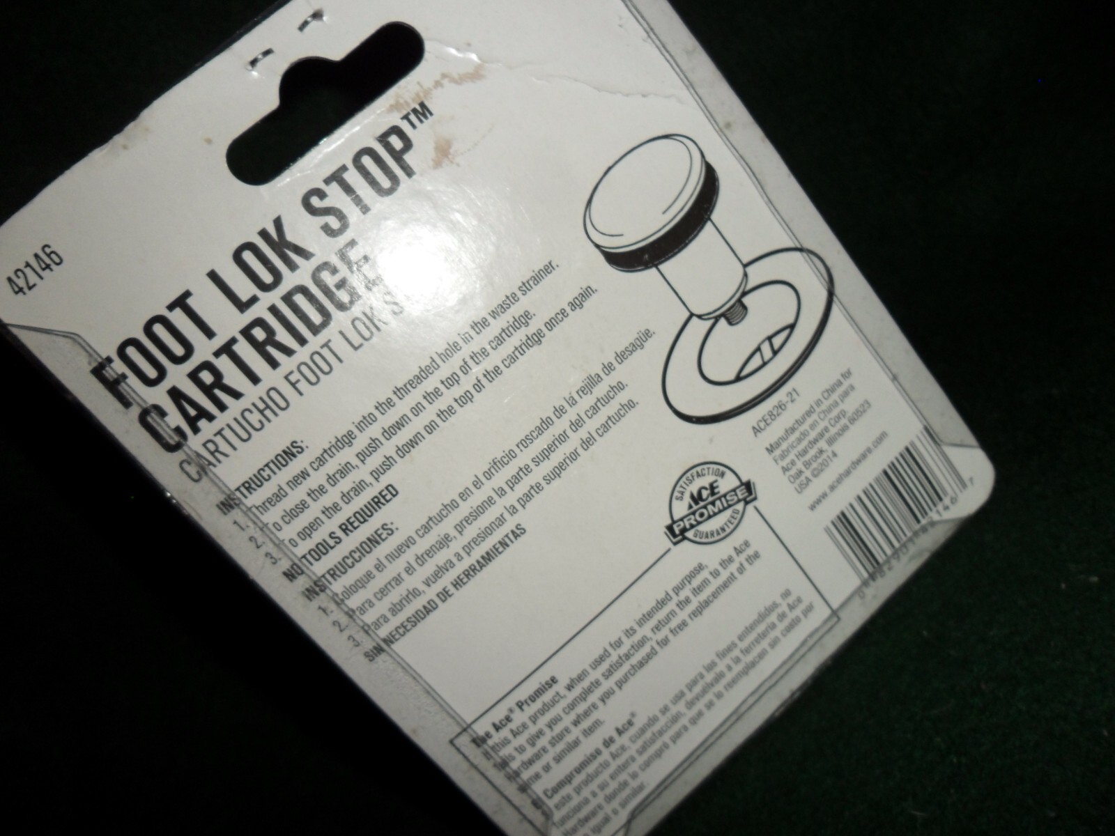 Foot Lok Stop Cartridge 5/16 in. x 2 In. ACE Drain Stopper 42146