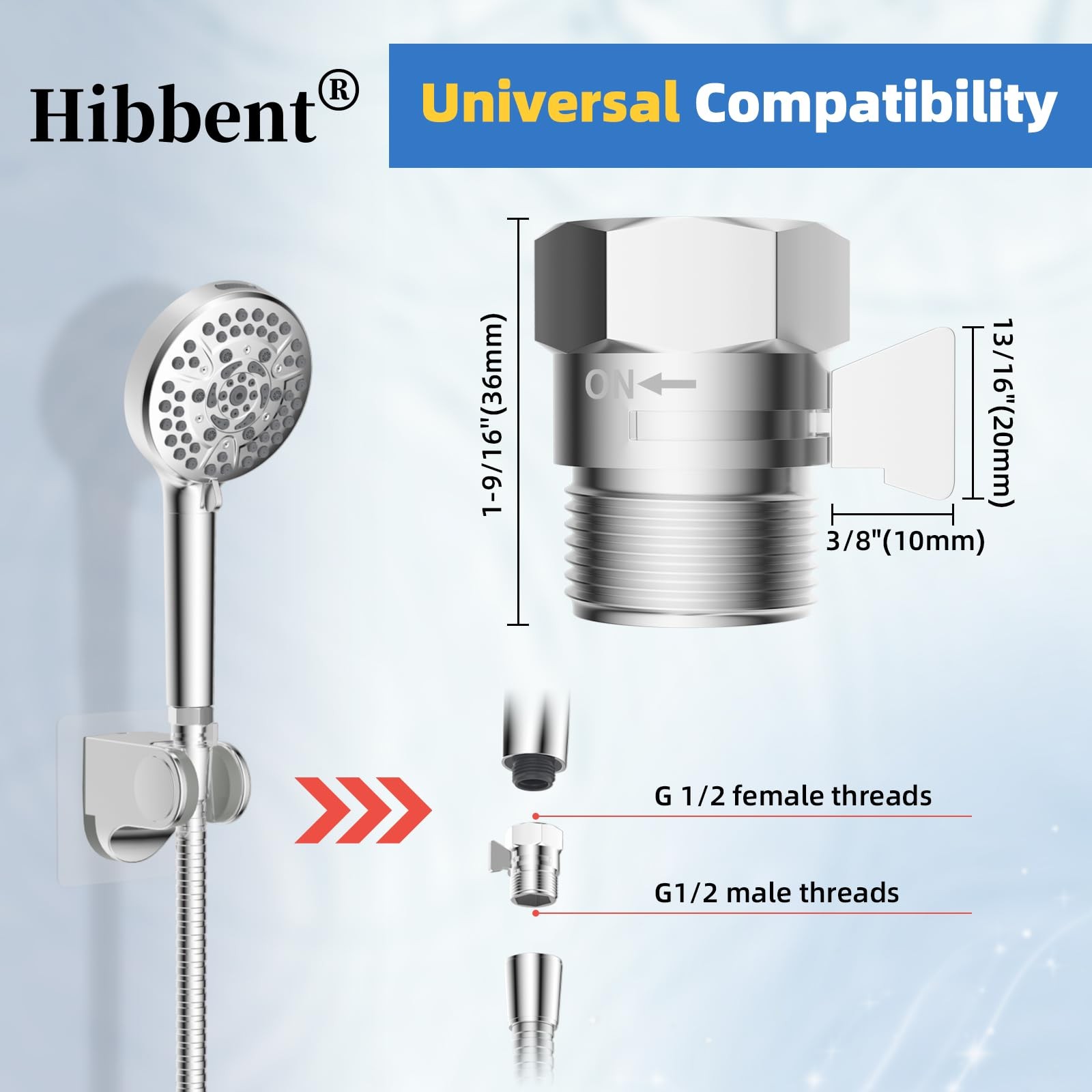 Hibbent All Metal 1 Pack Shower Head Flow Control Valve, 0.5 Inch, Chrome