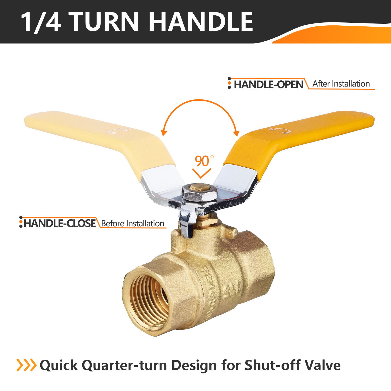 Brass Ball Valve FIP Threaded Yellow 3/4″or 1/2″ Female Full Port 600WOG NPT