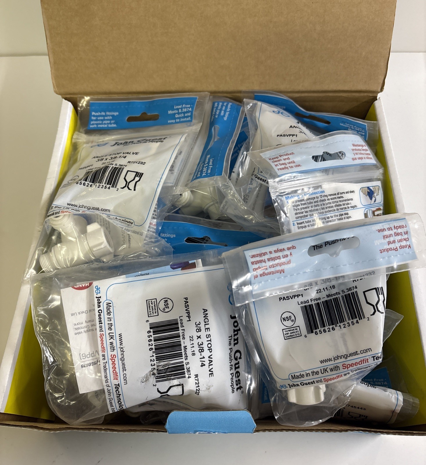 Lot Of 25 John Guest 3/8″ x 3/8”-1/4” Speedfit Angle Stop Adapter Valve PASVPP1