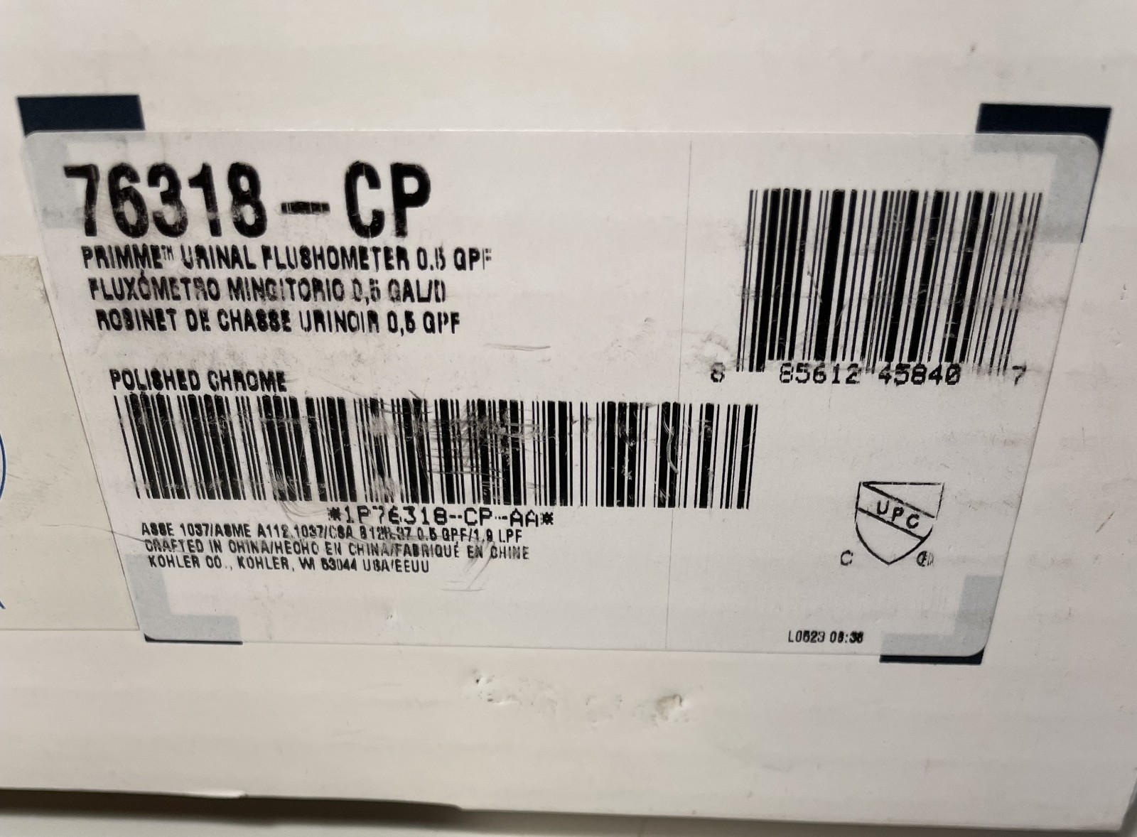 Kohler 76318-CP manual Flushometer Valve for 0.5 gpf Washdown Urinal