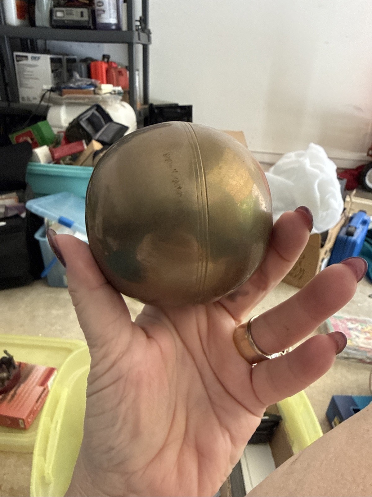 Copper Float Ball Round Copper 7 In 7″ 1/2 threaded nut has small dents, VGUC