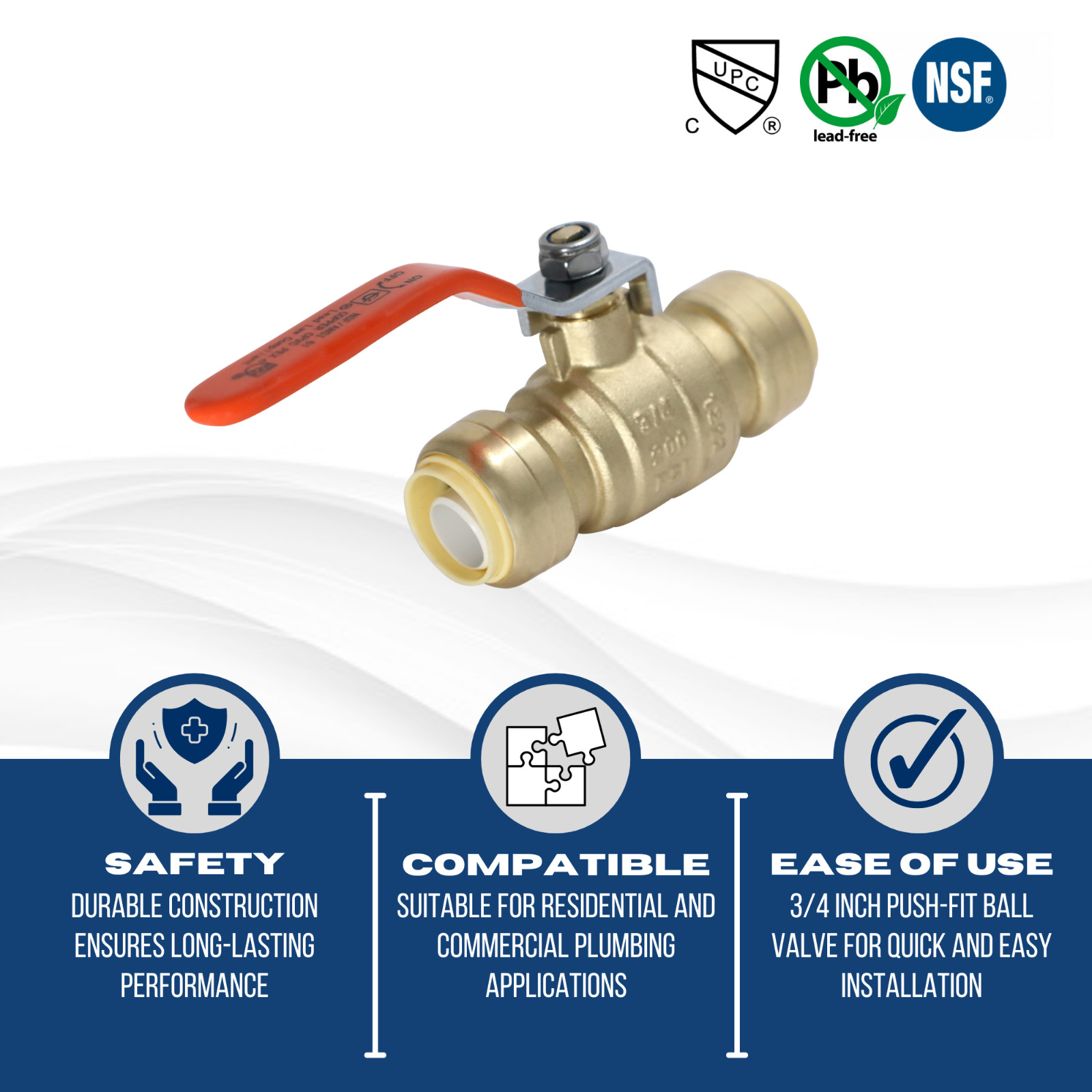 20 PIECES 3/4″ SHARKBITE STYLE PUSH FIT BALL VALVE, FULL PORT, LEAD FREE BRASS