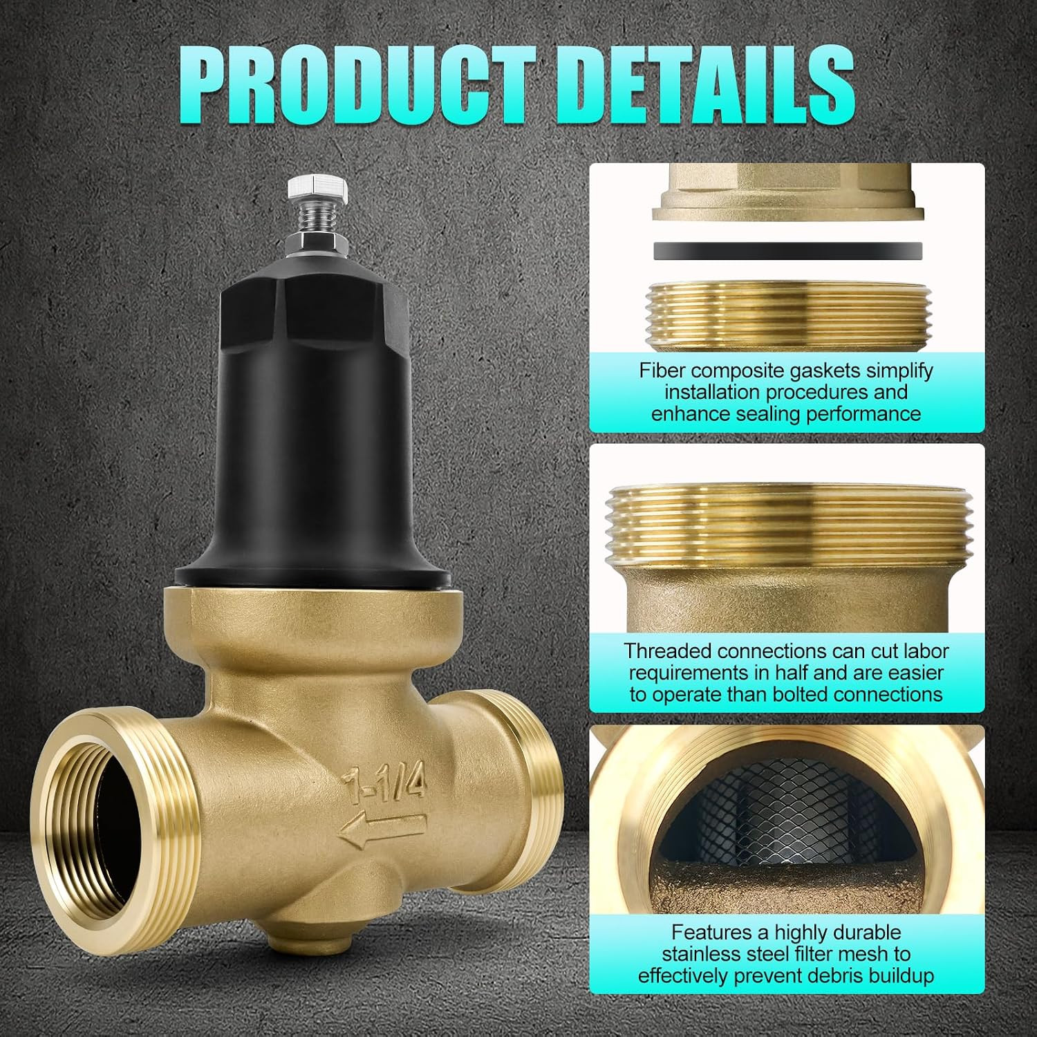 NR3XLDULU 1-1/4″ Brass Pressure Reducing Valve with Double Union FNPT Connection