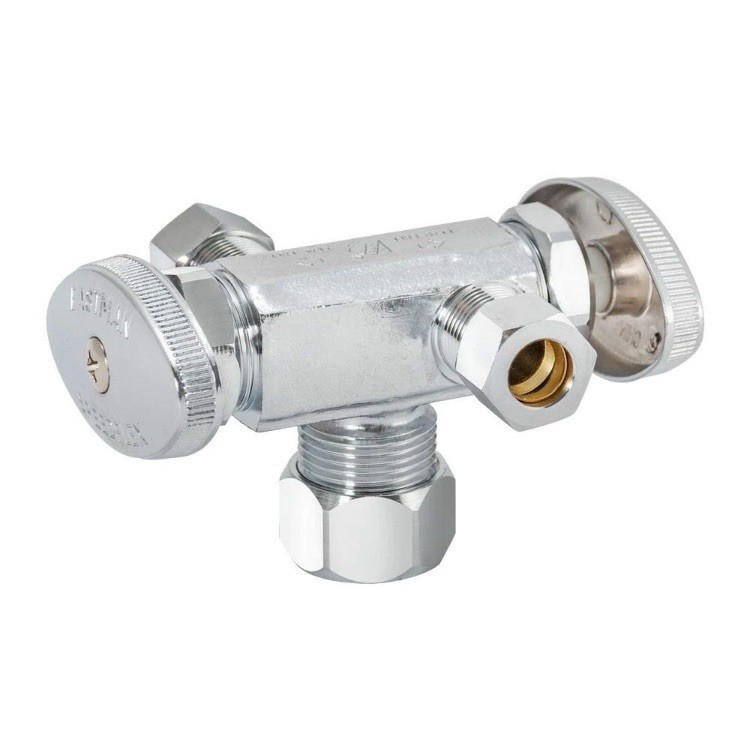 5/8 Inch OD Compression x 3/8 Inch 1/2 In Nom Dual Outlet Chrome Plated 04352LF