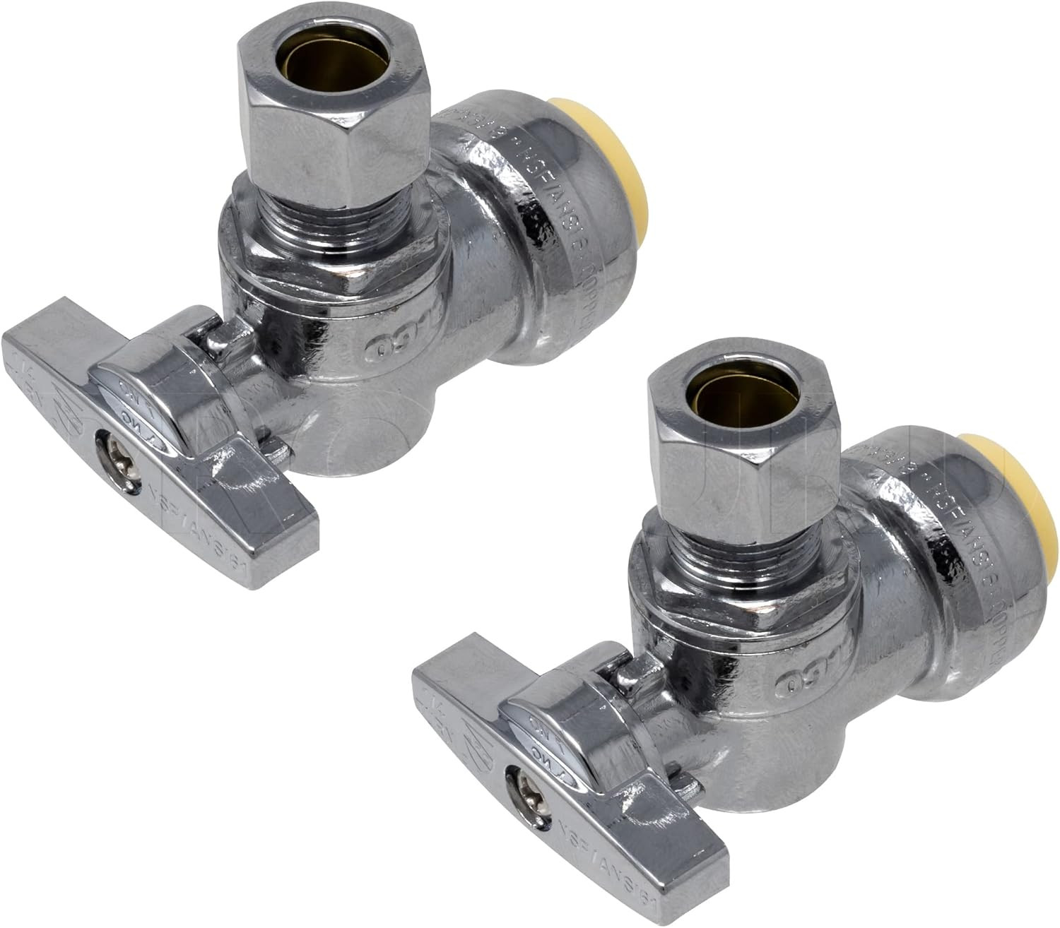 2-Pack Pushfit Angle Stop Valve 1/2″ X 3/8″ OD Comp Brass Shutoff for Copper PEX