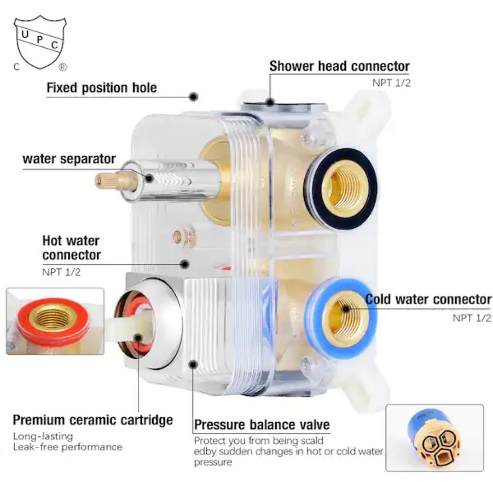 NEW 3-Function Mixer Valve Brushed Gold Shower Tub Valve US SELLER B11