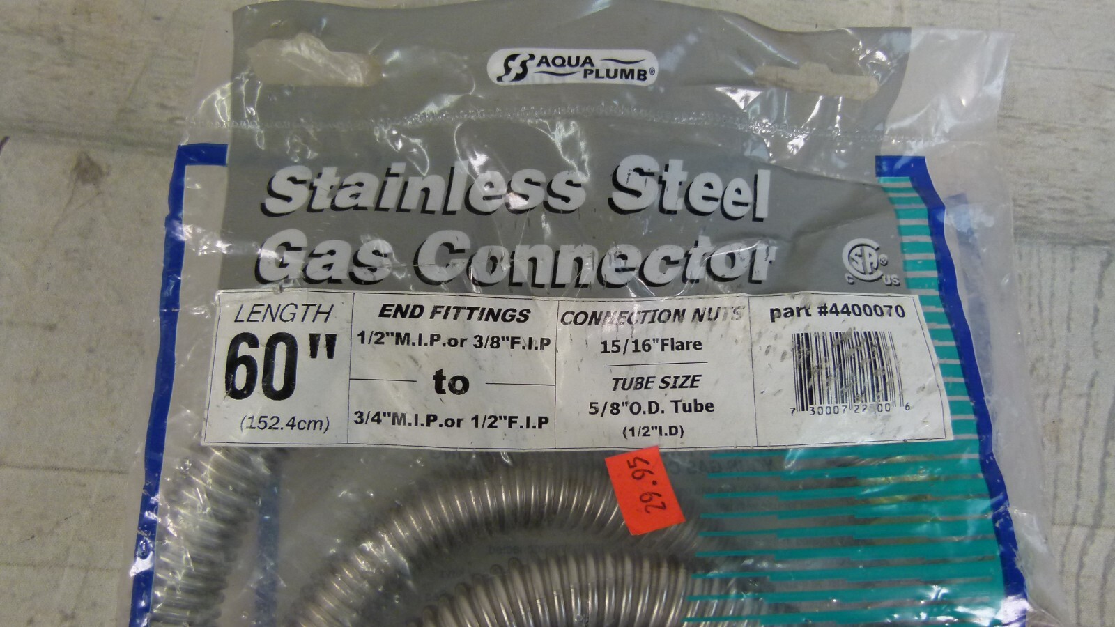Aqua Plumb Stainless Steel Gas Connector Length 60”