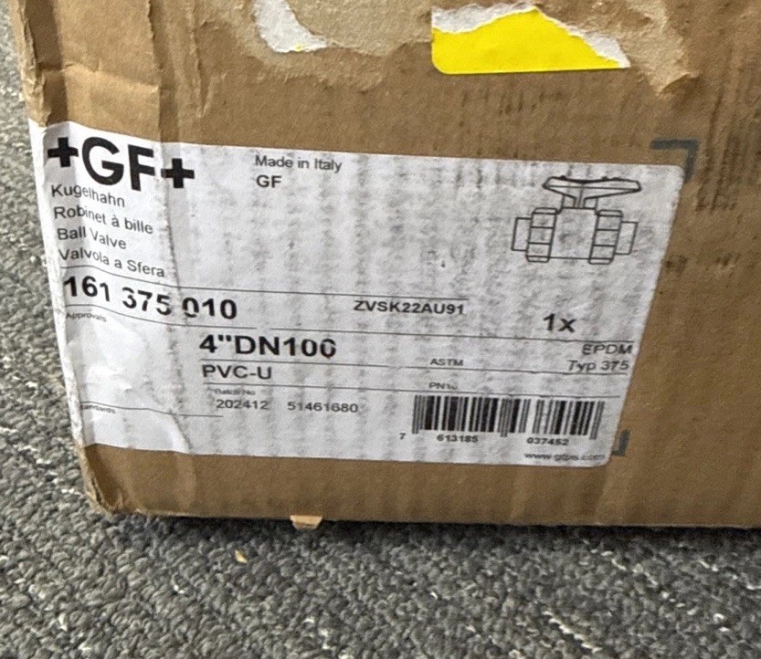 GF Piping Systems 161375010 4″ Manual Two-Way PVC Ball Valve, Straight, EPDM