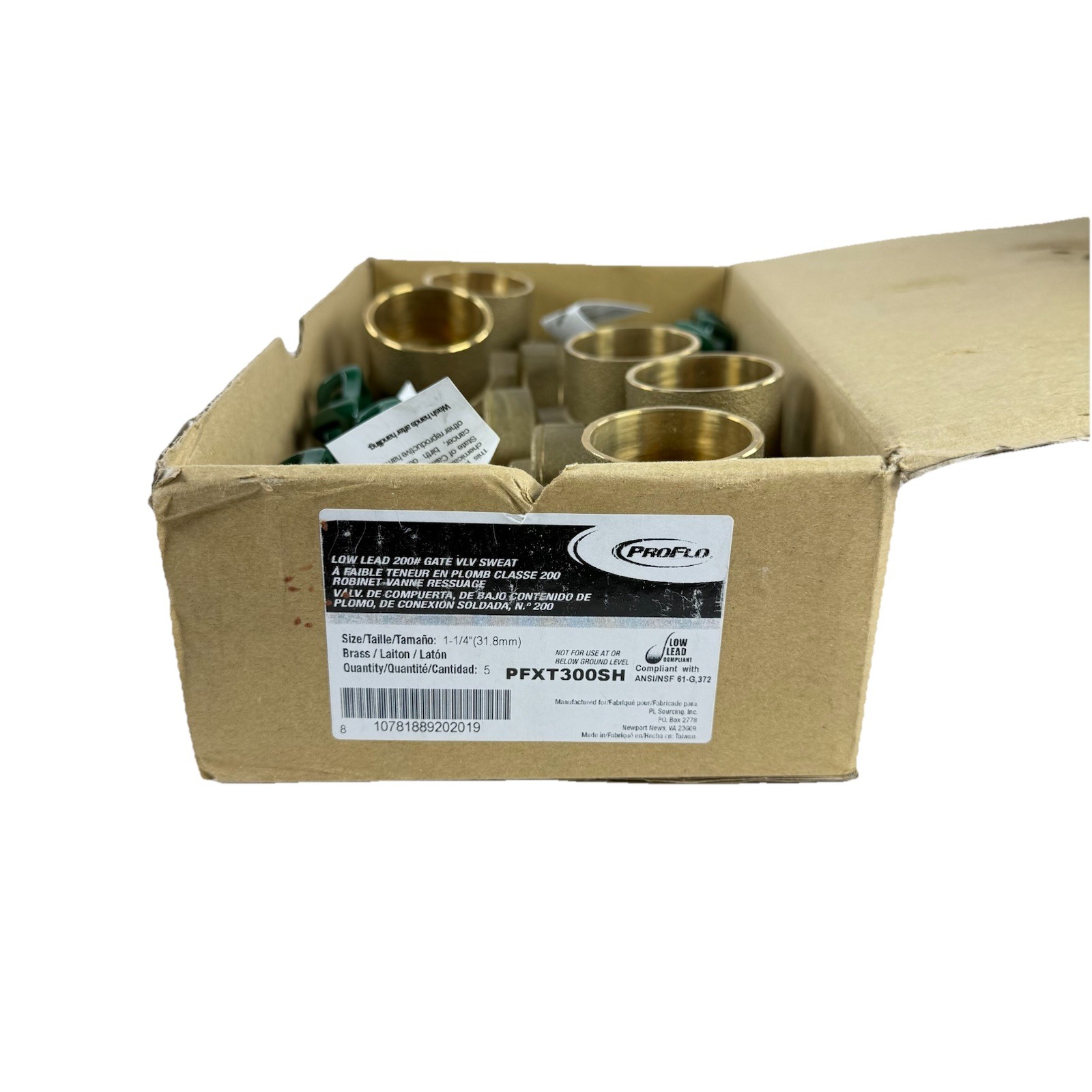 Lot of 5 PROFLO PFXT300SH 1-1/4” Brass Gate Valves Low Lead Sweat 200 WOG