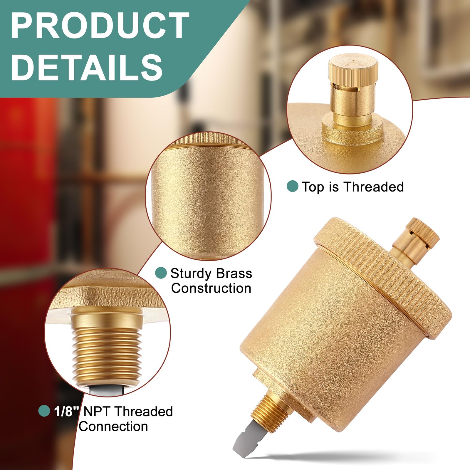 4 Pack 1/8″ Automatic Air Bleed Vent Valve, Brass