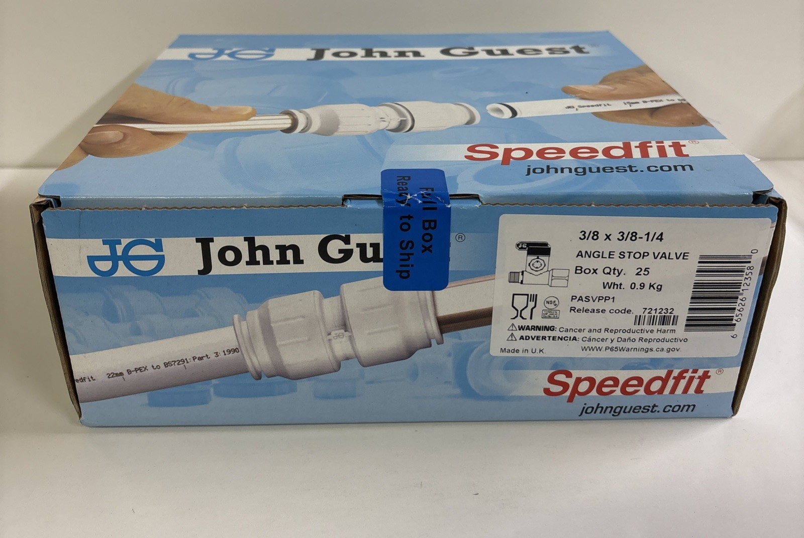Lot Of 25 John Guest 3/8″ x 3/8”-1/4” Speedfit Angle Stop Adapter Valve PASVPP1