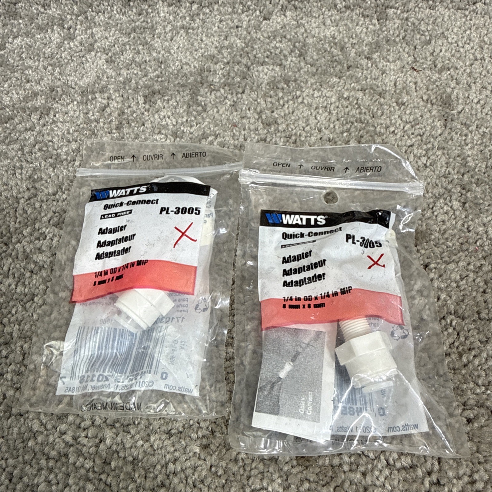 PL-3005 Male Adapter 1/4 x 1/4 MPT Watts Quick Connect Push It Fitting Lot Of 2