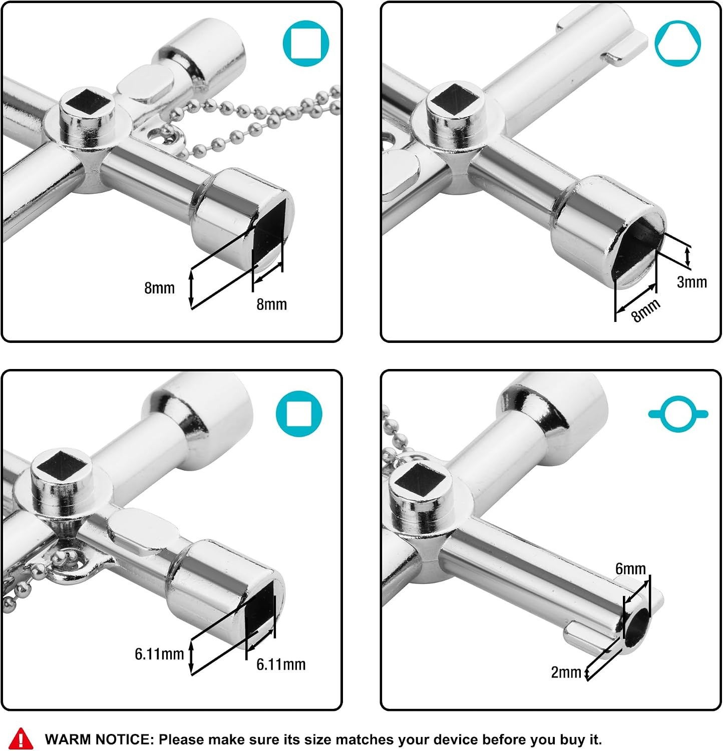 4 Way Sillcock Key with Bit, 1-Pack, for Valve, Faucet, Spigots | Zinc Alloy, Ch