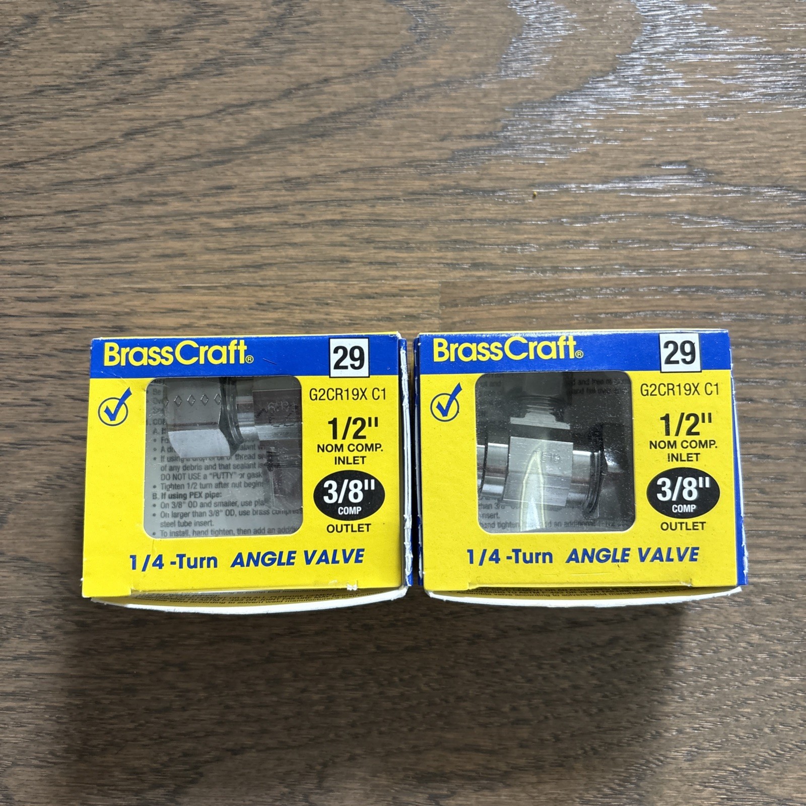 BrassCraft 1/4-Turn Angle Valve 2-Pack, 1/2″ Comp Inlet x 3/8″ OD Comp, Chrome