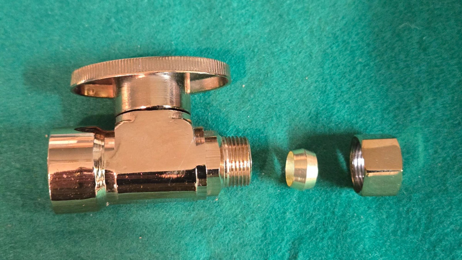 RARE KEENEY POLISHED GOLD PLATE 10 PC 1/2″COMPR X 3/8″OD 1/4 TURN STR STOP VALVE