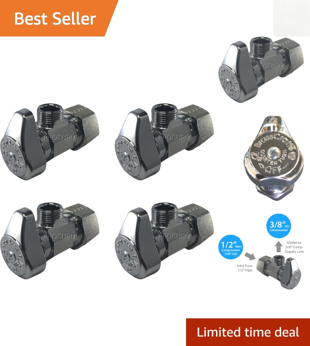 4-Pack Chrome Plated Brass Angle Stop Valve – 1/2-in x 3/8-in for Safe Plumbing