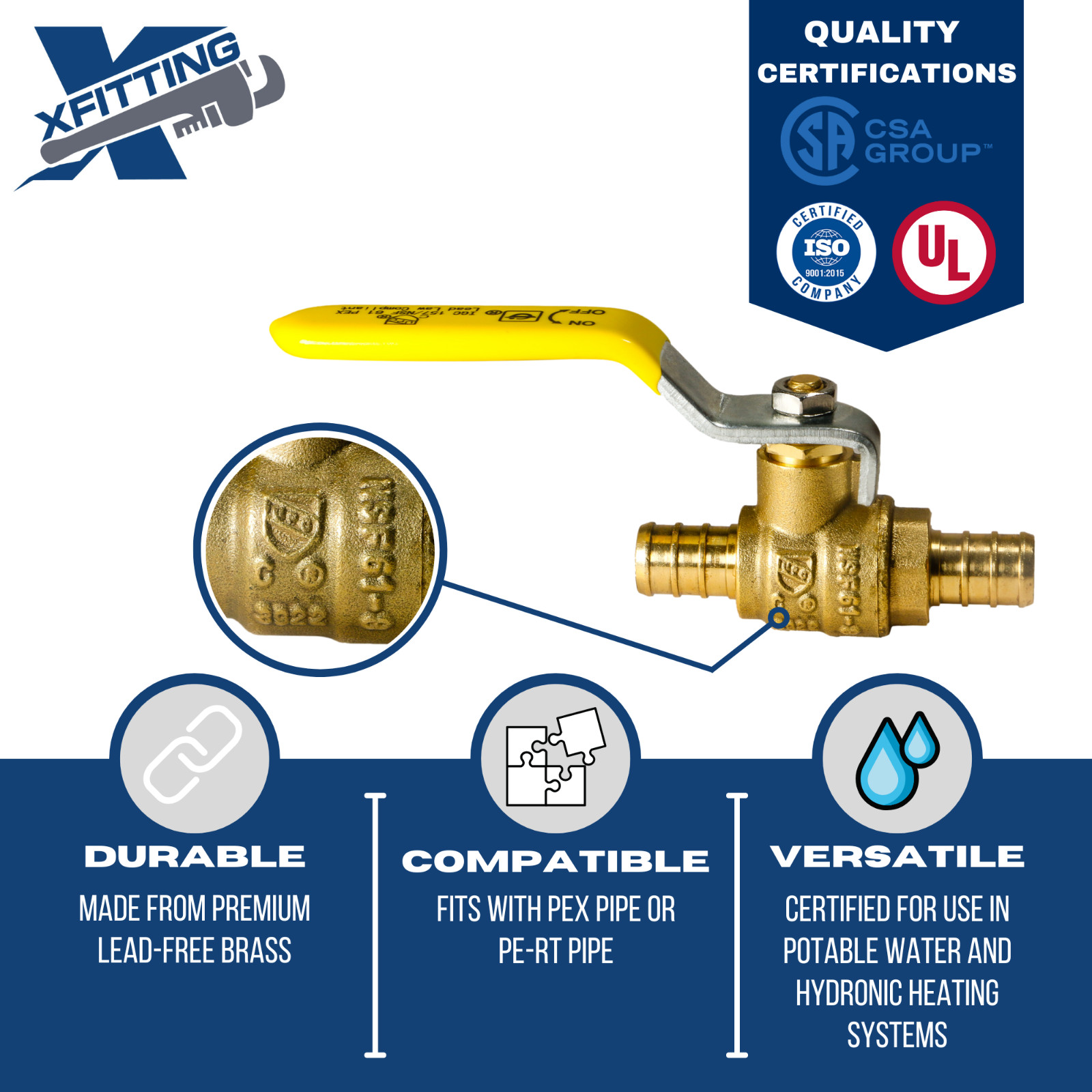 10 PIECES 1/2″ PEX BRASS SHUT OFF BALL VALVE FULL PORT (LEAD-FREE)