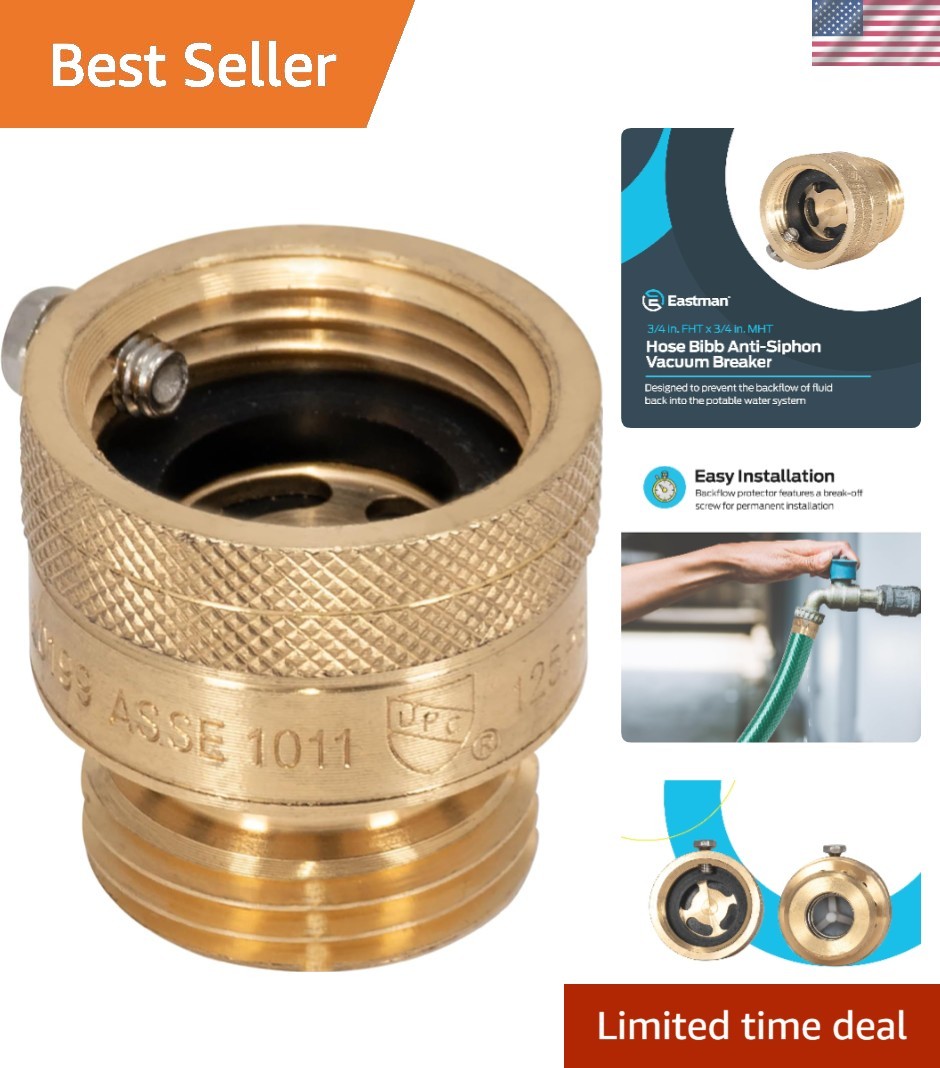 Self-Draining Brass Anti-Siphon Vacuum Breaker for Outdoor Hoses, 3/4 Inch