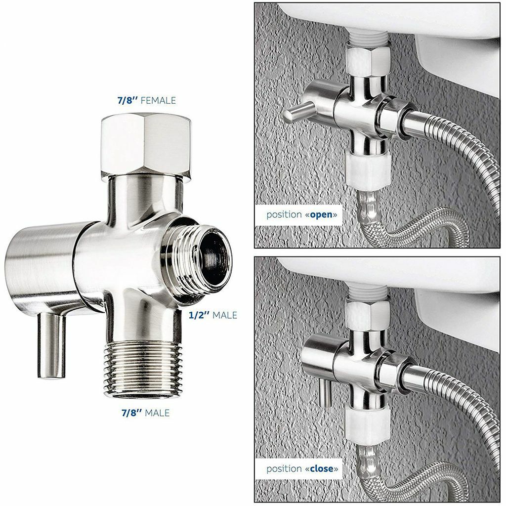 T-adapter Valve 3-Way Brass For Toilet Bidet Shower Head Diverter 7/8″/ 1/2″