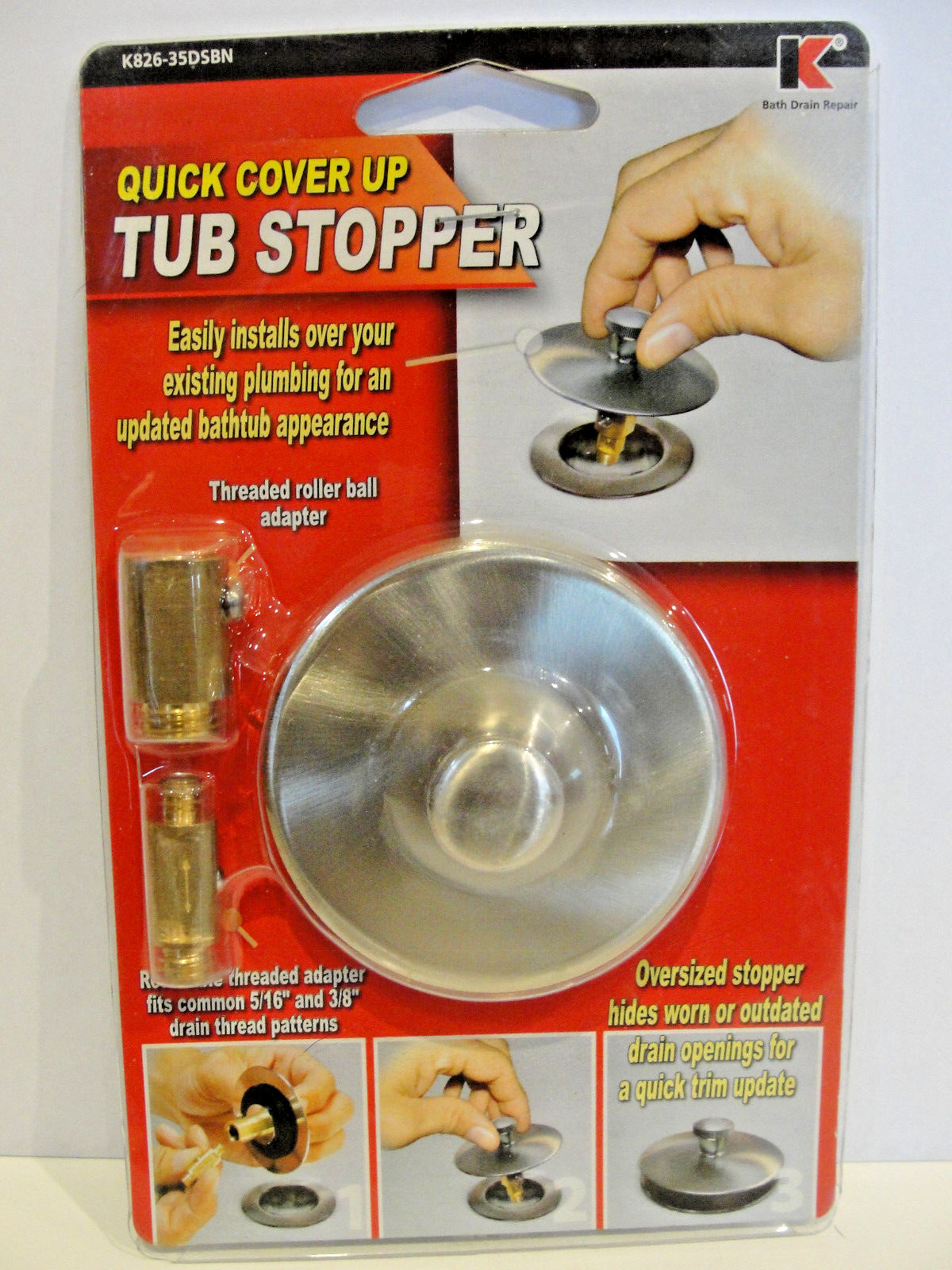 New Keeney Tarnish Free Quick Cover Up Tub Stopper, Brushed Nickel, K826-35DSBN