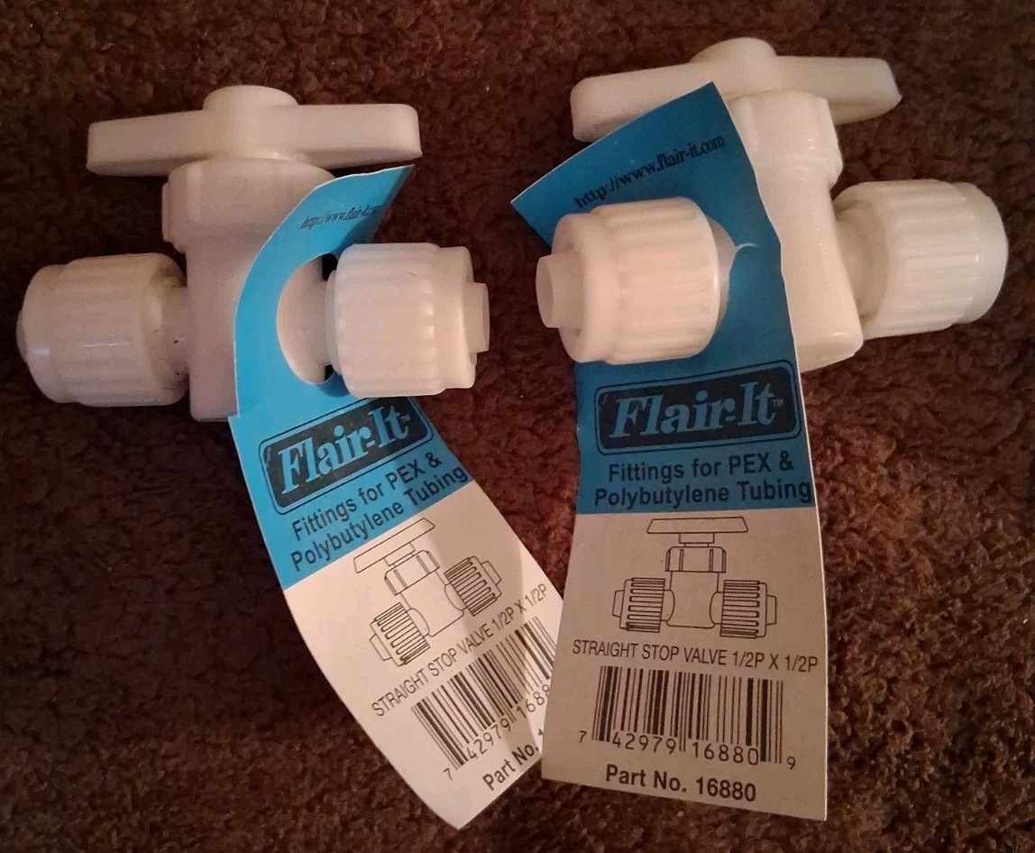 2 Flair-It 16880 Plastic White Straight Supply Shut-off Stop Valves 1/2 in.