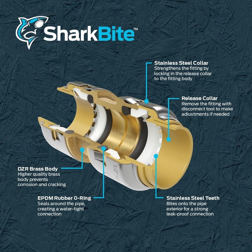 SharkBite Max 1/2″ Push-to-Connect x 3/8″ Compression Chrome-Plated Brass Tee